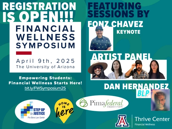 Financial Wellness Symposium Flyer with Date and Presenter Information and Graphics